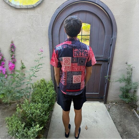 Raga Man Bandana Patchwork Button Down Shirt Red Navy White Medium - Picture 5 of 11
